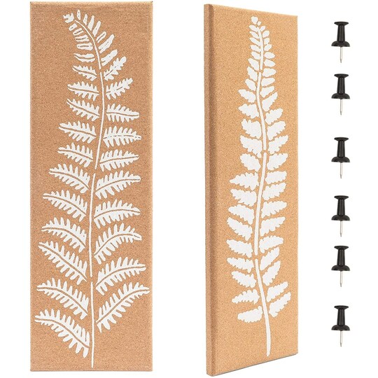 Frameless Cork Bulletin Board with Leaf Printing (7.9 x 23.6 x 0.8 in, 2 Pack)